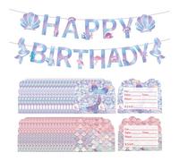 YSJCHEBS 40 Uds. Tarjetas De Invitación De Sirena Y 1 Uds. Bandera De Tren, Suministros para Fiestas De Niñas, Decoraciones De Elementos Oceánicos, Decoraciones para Fiestas Infantiles