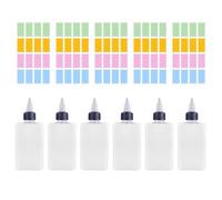 YSJCHEBS 6 Botellas De Plástico De 100 Ml Y 5 Etiquetas Adhesivas, Botellas De Especias, Botellas De Aceite, Botellas De Viaje, Botellas Portátiles para Acampar, Mini Botellas De Plástico