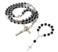 YSJCHEBS Collar Cruz 1 Pieza, Pulsera Cruz 1 Pieza, Cadena Rosario, Cadena Rosario Hombre, Rosario Coche, Rosario Personalizado, Collar Católico