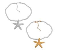 YSJCHEBS Collar De Estrella De Mar 2 Piezas con Elemento Oceánico y Colgante De Fiesta En La Playa, Cuerda Trenzada De Moda, Accesorios De Ropa