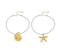 YSJCHEBS Collar de Estrella de Mar y Concha, Elemento Marino, Colgante de Cuerda Trenzada - Accesorios de Moda