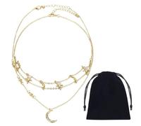 YSJCHEBS Collar De Estrella Y Luna De 1 Pieza, Bolsa De Almacenamiento De 1 Pieza, Joyería De Estilo Bohemio, Collar De Estrella Y Luna De Moda, Collar Multicapa, Collar Ajustable