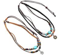 YSJCHEBS Collar De Perlas Vintage De 2 Piezas, Collar Multicapa, Collar De Cuero PU, Collar Boho, Collar De Longitud Ajustable, Accesorios De Ropa