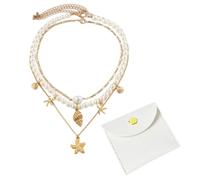 YSJCHEBS Collar De Perlas y Bolsa De Joyería, Colgante Boho Vintage De Perlas Falsas Para Playa