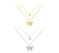 YSJCHEBS Collares De 2 Piezas para Mujer, Joyas para Mujer, Collares De Mariposa, Joyas para Niñas, Collares Personalizados para Mujer, Cadenas De Plata para Mujer, Collares para Niñas