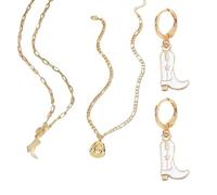 YSJCHEBS Conjunto De Collar De Mezclilla De 2 Piezas, Aretes De Bota De 1 Par, Collares En Capas para Mujeres, Conjunto De Accesorios De Mezclilla, Joyería De Bota De Vaquero Personalizada