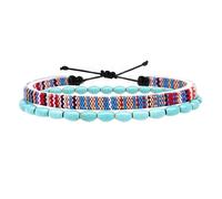 YSJCHEBS Conjunto De Pulsera Boho De 2 Piezas, Conjunto De Pulseras, Pulsera De Cuerda con Piedras, Pulsera De Cuerda Surfista, Pulsera Náutica, Collar Azul-Turquesa