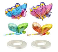 YSJCHEBS Globos De Mariposa De 2 Piezas Y Globos De Libélula De 2 Piezas, Equipados con 2 Rollos De Cintas Blancas, Globos De Animales Tridimensionales, Globos Creativos para Niños