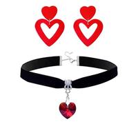 YSJCHEBS Juego De Pendientes Y Collar De Corazón Rojo Y Negro - Acrílico, Colgantes Para Mujer