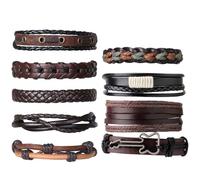 YSJCHEBS Juego De Pulseras De Cuero De 9 Piezas, Pulsera De Cuero Unisex, Marrón, Moderno, Ajustable, Cierre De Pinza De Langosta