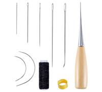 YSJCHEBS Kit De Costura A Mano De Cuero Pequeño De 10 Piezas con Hilo Negro, Juego De Agujas Perforadoras, Aguja para Tapicería, Aguja De Coser para Tela Gruesa, Aguja Circular para Coser