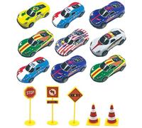 YSJCHEBS Modelos De Carreras De 9 Piezas Y Modelos De Barricadas De 5 Piezas, Mini Juguetes De Carreras, Coches De Juguete De Metal, Juguetes para Niños, Juguetes Creativos E Interesantes.