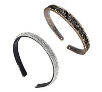 YSJCHEBS Pack De 2 Diademas De Pedrería, Diademas Brillantes, Elees Para Mujer, Antideslizantes (Plata, Negro)