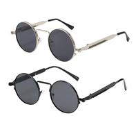 YSJCHEBS Pack De 2 Gafas De Sol Redondas, Gafas De Sol Retro, Gafas De Sol De Moda, Gafas De Sol Polarizadas Para Hombre, Gafas De Sol Street Style, Gafas De Sol Punk, Gafas De Sol De Fiesta
