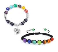 YSJCHEBS Pack De 2 Pulseras Coloridas De Energía De Yoga y Buena Suerte para Exámenes, Cuentas De Piedra Natural para Mujer, Joyas