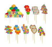 YSJCHEBS Paquete De 17 Insertos para Bloques De Construcción, Adornos Creativos para Pasteles, Insertos para Pasteles para Niños, Decoraciones para Pasteles para Fiestas De Cumpleaños