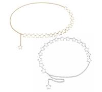 YSJCHEBS Paquete De 2 Cadenas De Cintura De Estrella Pequeña, Cinturón De Cadena, Cinturón De Cadena De Metal Para Mujer, Cinturón De Cadena Grande, Cinturón De Cadena De Cintura De Estrella