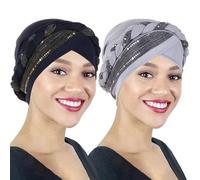 YSJCHEBS Paquete De 2 Sombreros De Turbante Para Mujer, Sombreros De Turbante Versátiles Y De Moda, Sombreros De Turbante Elásticos Suaves, Sombreros De Turbante Con Lentejuelas, Accesorios De Ropa