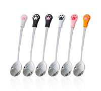YSJCHEBS Paquete De 6 Cucharas con Elemento De Garra De Gato, Cucharas para Comida para Mascotas, Lindas Cucharas De Acero Inoxidable, Cucharas para Enlatar para Mascotas, Suministros para Mascotas