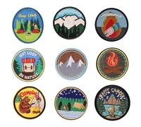 YSJCHEBS Paquete De 9 Pegatinas De Tela Con Tema De Camping, Paisajes Al Aire Libre, Bordado De Dibujos Animados, Decoración De Ropa