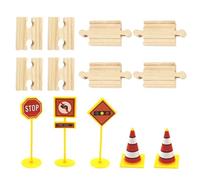 YSJCHEBS Vía De Ferrocarril De Madera De 8 Piezas Y Modelo De Barricada De 5 Piezas, Juguete para Niños, Juguete De Montaje De Vías, Accesorios para Casa De Muñecas