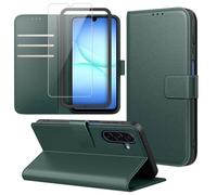 Ysjisy Funda Compatible con Samsung Galaxy A17 5G, Carcasa con 1 Pieza Cristal Templado Protector de Pantalla y Marco de Instalación Fácil, Cuero PU y Flip Case, Función de Soporte Caso - Verde