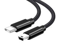 YSJJZRL Cable USB tipo C a mini, trenzado duradero Mini-B de 5 pines a tipo C cargador de datos OTG para Hero 3+, controlador PS3, cámara Canon Nikon, GPS, azul Yeti, negro (1,5 m)
