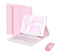 YSJX Funda de Cuero PU+TPU con Soporte, Ranura for bolígrafo y Teclado retroiluminado Desmontable, Compatible con iPad Air5/Air4 de 10,9 Pulgadas.(Pink+Keyboard+Mouse)