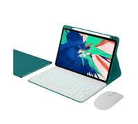 YSJX Funda Protectora de Cuero for Tableta con Ranura for bolígrafo y Teclado QWERTY, Compatible con Huawei Matepad air/11,5 Pulgadas, Universal(Green+Backlit Round KB2+Mouse)