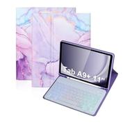 YSJX RGB Backlit Keyboard Marble Patterned Colorful Shell Case Suitable for Samsung Galaxy Tab A11 Plus/A9+ 11 Inch 2023 SM-X210/X215/X216(Keyboard+Purple Gold)