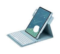 YSJX Teclado magnético con Teclas Redondas, Funda de Cuero con rotación de 360 Grados, Compatible con iPad Pro de 11 Pulgadas y iPad Air 7 de 11 Pulgadas Universal.(Mist Blue+Keyboard)