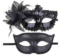 YskerrigToy Máscara Veneciana Parejas, Mascarada Negra, Máscaras de Carnaval de Media Cara, Mascaras Carnaval Máscaras Veneciana para Hombre Mujer Disfraces Fiesta Accesorios 2 Piezas