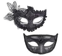 YskerrigToy Máscara Veneciana Parejas,Máscaras de Carnaval de Media Cara, 2 Piezas Mascarada Negra, Mascaras Carnaval Máscaras Veneciana para Hombre Mujer Disfraces Fiesta Accesorios