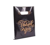 ysmile Bolsa de compras de plástico con asa, Thank You for Small Business Poly Die Cut bolsa de mercancía para regalo al por menor, 7.8 x 11.8 pulgadas, 100 unidades, color negro