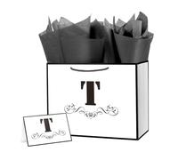 ysmile Bolsa de regalo de carta con papel de regalo para hombres y mujeres, bolsa grande de papel blanco negro de 12 pulgadas para cumpleaños, aniversario, boda, fiesta, una sola T