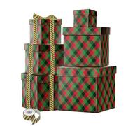 ysmile Caja anidable de Navidad con tapas cuadradas, caja de regalo de Navidad de varios tamaños para decoración de Papá Noel, 6 piezas