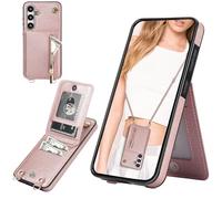 Ysnzaq Cuerda Funda para Samsung Galaxy S24 FE (Not S24) 6.7" con Soporte, Premium PU Cuero Billetera Funda con [Ranuras para Tarjetas] [Collar] Zipper Funda para Samsung Galaxy S24 FE.XK Rose Gold