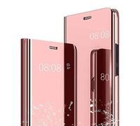 Ysnzaq Espejo Funda para Xiaomi Redmi Note 13 Pro Plus 5G 6.67", Mirror Flip Caso Clear Window View Standing Cover PC + PU Slim Fit Antigolpes Funda para Xiaomi Redmi Note 13 Pro+. Mirror Rose Gold