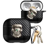 Ysnzaq Funda Compatible con AirPods Pro 3 Case, Diseño de Cerradura de Calavera Metálica 3D Giratoria con [LED Frontal Visible] Mosquetón Antigolpes Carcasa para AirPods Pro 3.Gold Skull