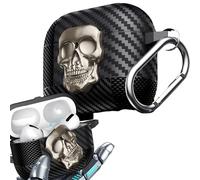 Ysnzaq Funda Compatible con Samsung Galaxy Buds 3 / Buds 3 Pro Case, Diseño de Cerradura de Calavera Metálica 3D Giratoria con [LED Frontal Visible] Mosquetón Carcasa para Samsung Buds 3.Sliver Skull