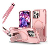 Ysnzaq Funda con Cuerda para Apple iPhone 16 Pro MAX Compatible con MagSafe, Militar Antigolpes Cámara Protectora Carcasa con Cordón Soporte Funda para iPhone 16 Pro MAX.DG Pink