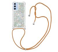 Ysnzaq Funda con Cuerda para Samsung Galaxy A16, Bling Sparkle Glitter Brillante Liquida con Ajustable Collar Correa de Cuello Cadena Cordón Carcasa para Samsung Galaxy A16. YGL Silver