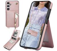 Ysnzaq Funda con Cuerda para Samsung Galaxy S24 Plus, Premium PU Cuero Billetera Funda con [Ranuras para Tarjetas] [Collar] Zipper Funda para Samsung Galaxy S24+ / S24 Plus.XK Rose Gold