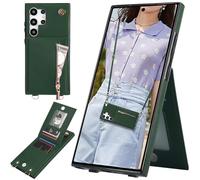 Ysnzaq Funda con Cuerda para Samsung Galaxy S24 Ultra (Not S24), Premium PU Cuero Billetera Funda con [Ranuras para Tarjetas] [Collar] Zipper Funda para Samsung Galaxy S24 Ultra.XK Green