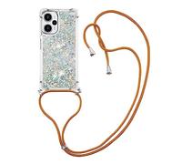 Ysnzaq Funda con Cuerda para Xiaomi Poco F5 6.67", Glitter Liquida TPU con Cordón Ajustable Collar Correa de Cuello Cadena Bling Carcasa para Xiaomi Poco F5. YGL Silver