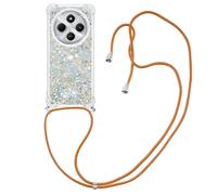 Ysnzaq Funda con Cuerda para Xiaomi Redmi 14C 4G, Bling Sparkle Glitter Brillante Liquida con Ajustable Collar Correa de Cuello Cadena Cordón Carcasa para Xiaomi Redmi 14C 4G. YGL Silver