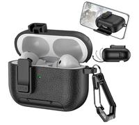 Ysnzaq Funda para AirPods Pro 2ª Generación con Función de Soporte y Clip de Bloqueo, Textura de Piel, Funda a Prueba de Golpes con Mosquetón para AirPod Pro 2-PWZ Black