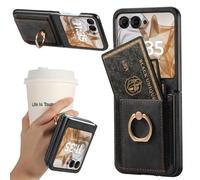 Ysnzaq Funda para Motorola RAZR 60 / RAZR 50, Case de Cuero con Ranura para Tarjetas y Soporte para Anillo, Carcasa Tipo Cartera Delgada Anticaída para Moto RAZR 60/50-ZCK Black