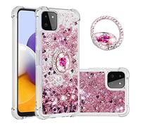 Ysnzaq Funda para Samsung Galaxy A22 5G, Glitter Liquid Brillante Sparkle Quicksands Silicona TPU Antigolpes Carcasa con Soporte para Samsung Galaxy A22 5G (Not 4G).YBZ Rose Gold