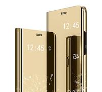 Ysnzaq Funda para Samsung Galaxy S20 FE, Mirror Flip Caso Clear View Standing Cover PC + PU Antigolpes Protectora Carcasa para Samsung Galaxy S20 FE. Mirror Golden
